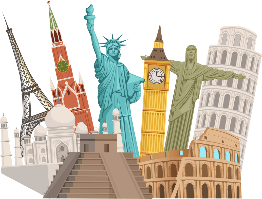 World travel tour landmarks. Tourist places icon